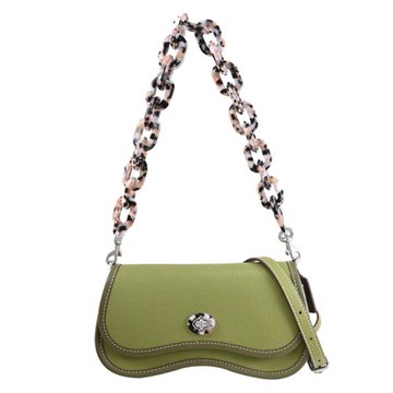 COACH CK113 Coachtopia 荔枝皮革波浪翻蓋粗鏈兩用包.橄欖綠