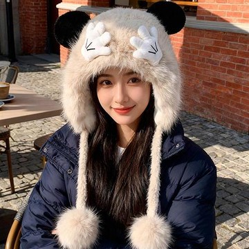 現貨+預購 韓版毛帽毛線帽子針織帽秋冬加絨厚磅保暖帽百搭冷帽休閒帽-小熊護耳帽n1mp73