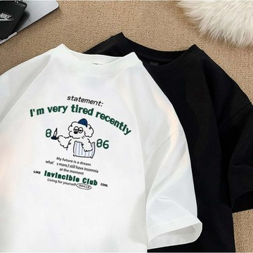 【FOH】100%純棉 短袖T恤 女生 t恤 美式短袖 圓領短袖 寬鬆上衣 休閒上衣 ins衣服 正肩上衣 印花 t恤