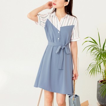 OB嚴選-涼感．舒涼雪紡假兩件短洋裝(附綁帶)《DA9313-》