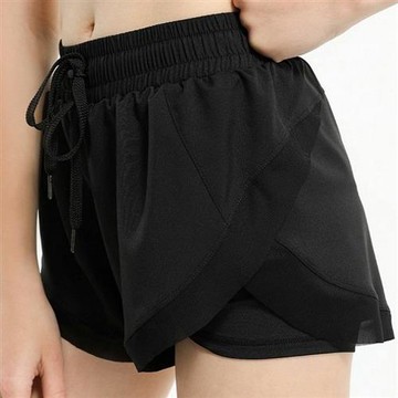 【米蘭精品】現貨+預購 高腰運動褲短褲緊身褲瑜珈褲內搭褲-抽繩寬鬆假兩件女褲子3色74ky19