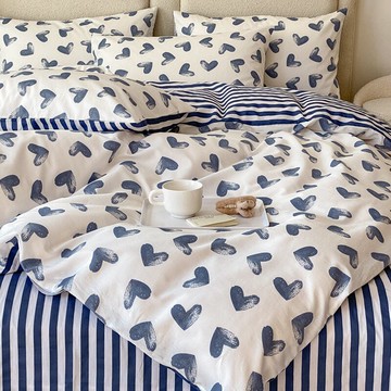 純棉清新印花四件套冬季裸睡床單被罩2021新款三件套高檔全棉床品