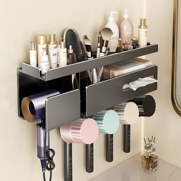 免運 浴室用品 衛生間吸盤牙刷置物架多功能壁掛式吹風機支架洗臉巾收納架子一體工廠現貨直銷 售後保障 全館免運 5h1225