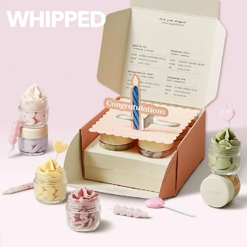 【WHIPPED】奶油潔面乳生日派對禮盒｜草莓香草+艾草茶樹+柚子+無花果款潔面乳4 入