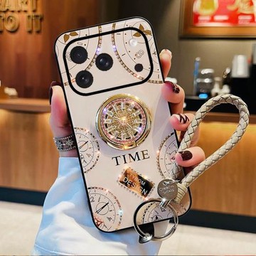 適用蘋果17手機殼新款帶支架鑲鉆iPhone16pro蘋果15化妝鏡防摔套14PRO高級奢華iPhone17promax帶掛繩女潮全包