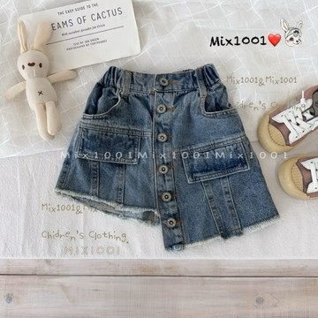 🌈✨mix1001外銷款✨仿舊造型不對稱牛仔裙✨兒童懷舊牛仔裙5-13