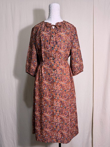 橘色花朵特殊領古著洋裝/ 國外帶回 VINTAGE