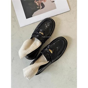 香港小金幣真皮一腳蹬真皮樂福鞋女2025春秋英倫風小皮鞋厚底單鞋