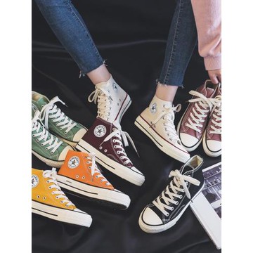 高幫帆布鞋女2025新款軟底不累腳百搭初中生學生大童高邦高腰板鞋