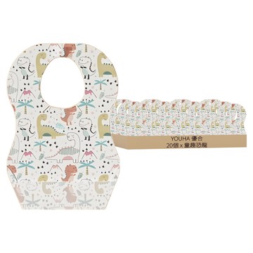 YOUHA 優合 三層防水拋棄式圍兜  童趣恐龍 米白色  20個  1盒