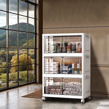 【Mr.Box】80面寬摺疊前開式三層收納櫃-附滑輪