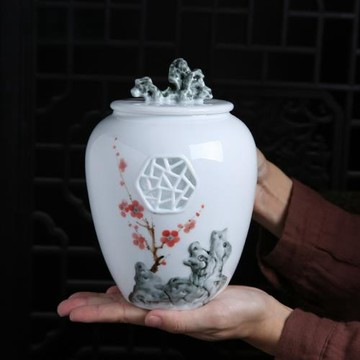 中式手繪山水茶葉罐陶瓷大中小號1斤半斤裝普洱密封儲存罐子家用