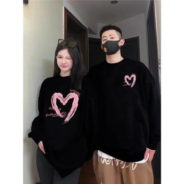 加肥大碼300斤韓版愛心印花情侶裝衛衣男女秋冬長袖寬松圓領上衣