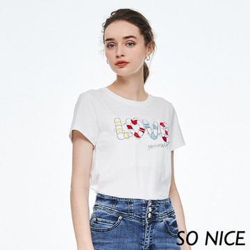 SO NICE繽紛字母貼布繡棉質上衣