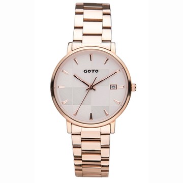 GOTO Nostalgia懷舊系列- 拼貼玻璃手錶-IP玫x白/33mm