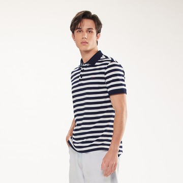 e.純棉INDIGO條紋男POLO衫
