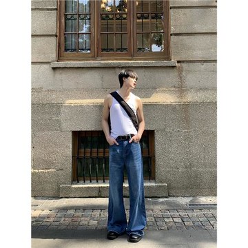 BEANCURD 美式高街vibe復古做舊水洗牛仔褲垂感寬松直筒闊腿長褲