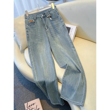 (免運)淺色直筒牛仔褲女2025新款今年早秋流行穿搭爆款小個子寬松闊腿褲