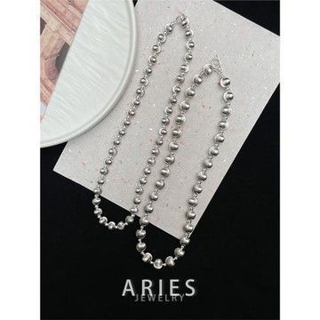 Aries 重工貓眼拉絲磨砂圓球項鏈OT扣高級輕奢時尚夏季百搭鎖骨鏈