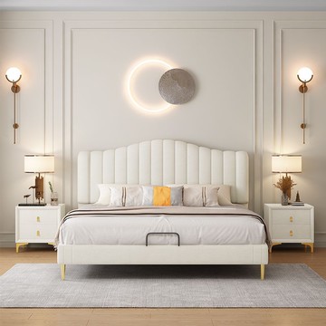 優樂悅~意式輕奢極簡奶油風真皮床雙人1.8x2米主臥大床1.5米榻榻米網紅床