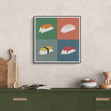 【獨家版畫】ilovedoodles | 貓咪四宮格-壽司貓 Sushi Cat