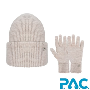 【PAC 德國】保暖毛帽手套組(PAC30101018米白/透氣/保暖/針織帽/毛線帽)