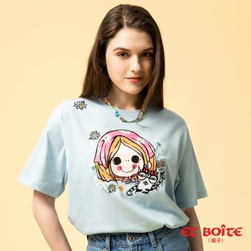 【2件7折】DORA田園貓落肩短TEE(淺藍) - BLUE WAY ET BOîTE 箱子