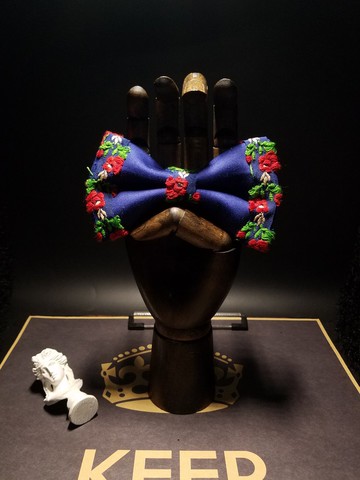 藍色花朵刺繡領結新郎結婚蝴蝶結