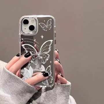創意銀蝴蝶適用三星s23ultra手機殼硅膠s24/s22+小清新s21/s20fe藝術鏡面note20個性時尚a53a54a22a55潮a05s
