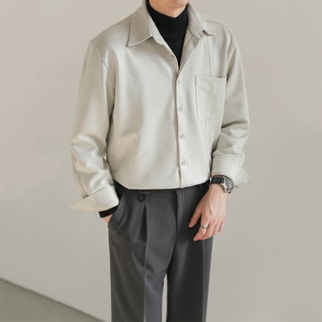 高磅數高彈力！拼接設計麂皮絨長袖襯衫 / 寬鬆落肩 / 3色 / M-3XL【QTJBYC696】