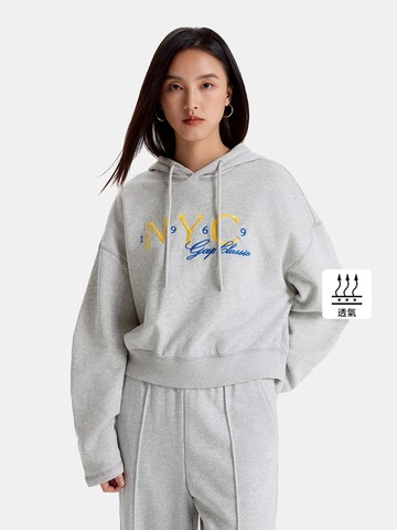女裝 Logo刺繡刷毛帽T-淺灰色