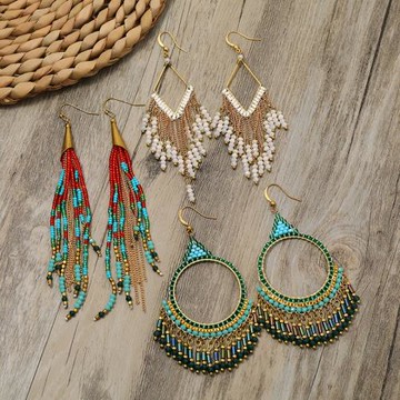 手工原創波西米亞民族風耳環歐美復古個性度假長款流蘇氣質耳飾女