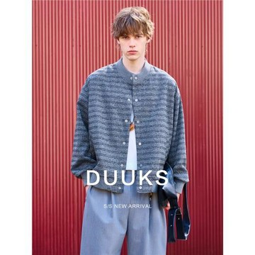 DUUKS條紋棒球領夾克外套男春秋季2026新款休閑男裝針織開衫上衣