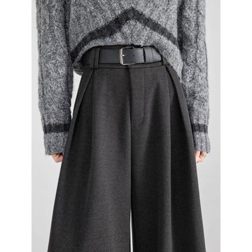 高級感灰色加厚毛呢闊腿西裝褲女秋冬新款高腰顯瘦寬松直筒褲西褲