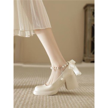 瑪麗珍鞋女中跟仙女小皮鞋粗跟高跟鞋胖mm單鞋女腳肥腳寬大碼女鞋