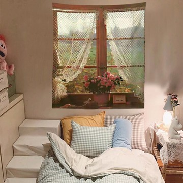 ins田園復古風做舊窗戶掛布租房改造網紅拍照布置墻面裝飾背景布