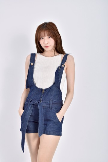 (S) fifty percent吊帶丹寧牛仔棉質純棉拉鍊藍色綁帶連身裝