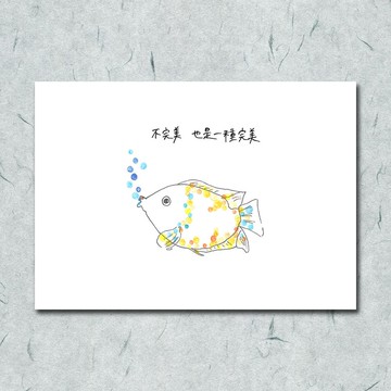 動物24/ 圈圈/ 親嘴魚/ 魚/  手繪 /卡片 明信片