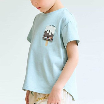 日本 apres les cours - 接觸涼感 抗UV立體刺繡短袖上衣-亮片冰棒-水藍