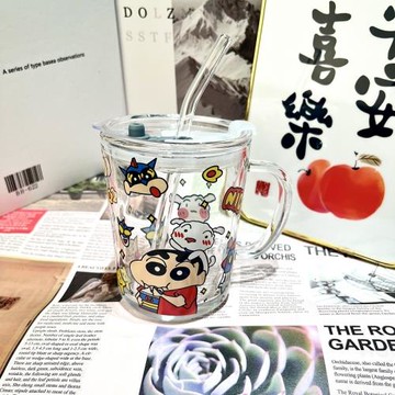 小新小帕卡通高顏值杯子吸管家用情侶手柄杯帶把可愛早餐牛奶杯