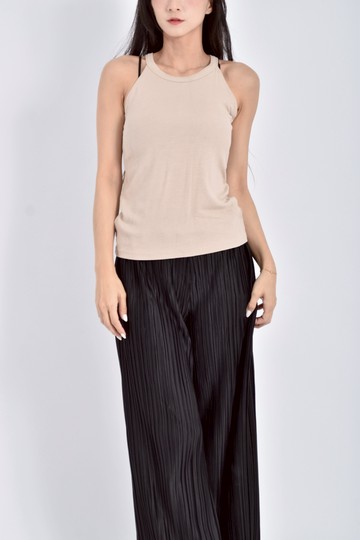 (S) mouggan質感無袖細肩帶杏色上衣