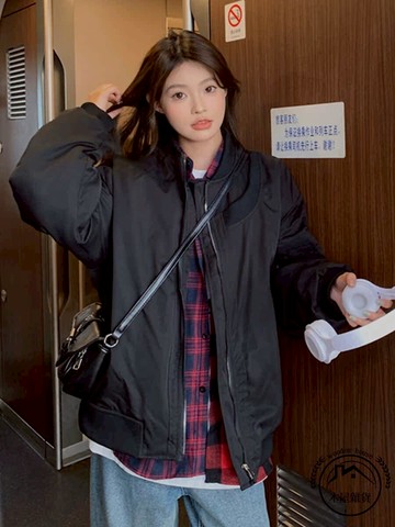 美式短版夾克夾棉服薄款加厚棒球服外套男女春秋冬季寬版大碼情侶服飾【木屋雜貨】