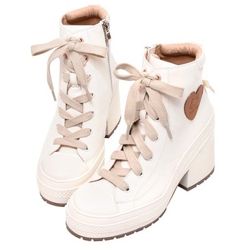 Ann’S X Sanrio三麗鷗 HELLO KITTY 聯名 皮革高筒厚底粗跟休閒鞋 (附贈鞋帶)10cm-白