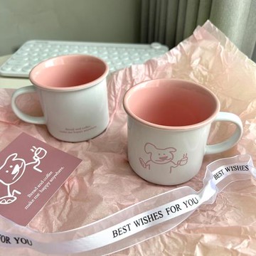 代寫卡片/自制ins粉色咖啡小狗馬克杯耐高溫咖啡牛奶水杯禮盒裝