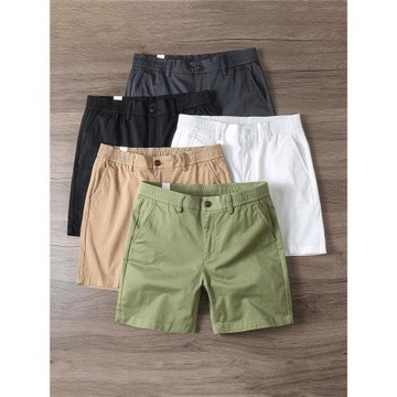 夏季薄款純棉四分褲男士美式休閑舒適彈力潮流修身直筒純色短褲子