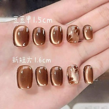 秋冬新品 【小羽毛】純手工穿戴甲美甲貼片棕色貓眼氣質顯白百搭新款美拉德