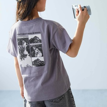 日本 devirock - 純棉定番短袖上衣-黑白相片-灰紫