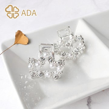 ADA珍珠鑽皇冠愛心抓夾銀色2.7cm-2入