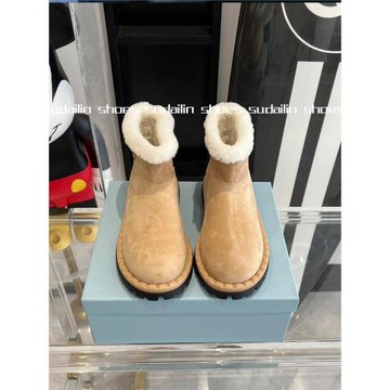 篙訂版//三角標麂皮雪地靴女2024秋冬新款羊皮毛一體爆款短筒靴子