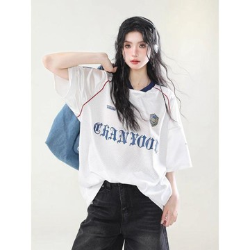 本土出貨  美式冰球服 數字球衣 橄欖服 歐美復古設計球服透氣球衣夏季男女短袖T恤寬鬆潮牌痞帥情侶上衣E R